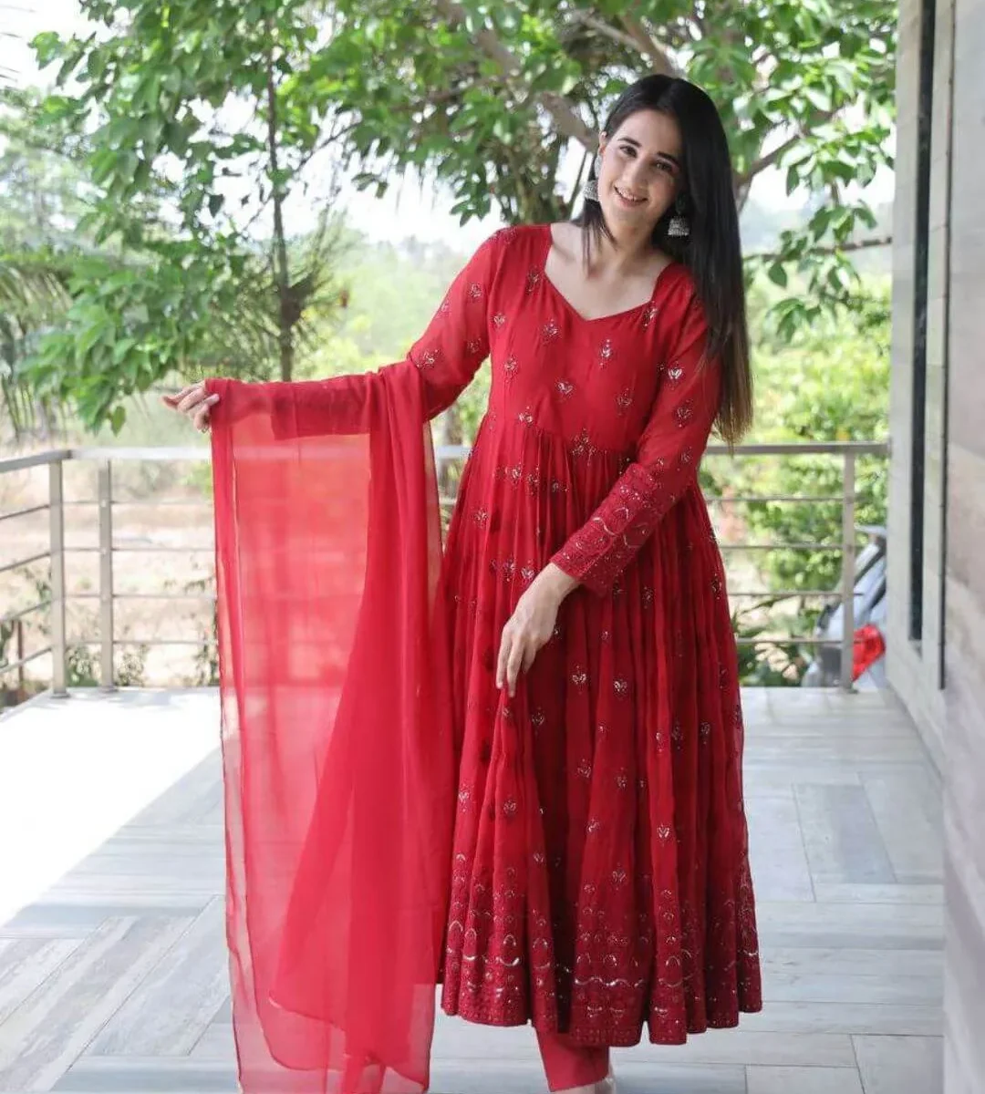 Maroon Georgette Anarkali Suit Set