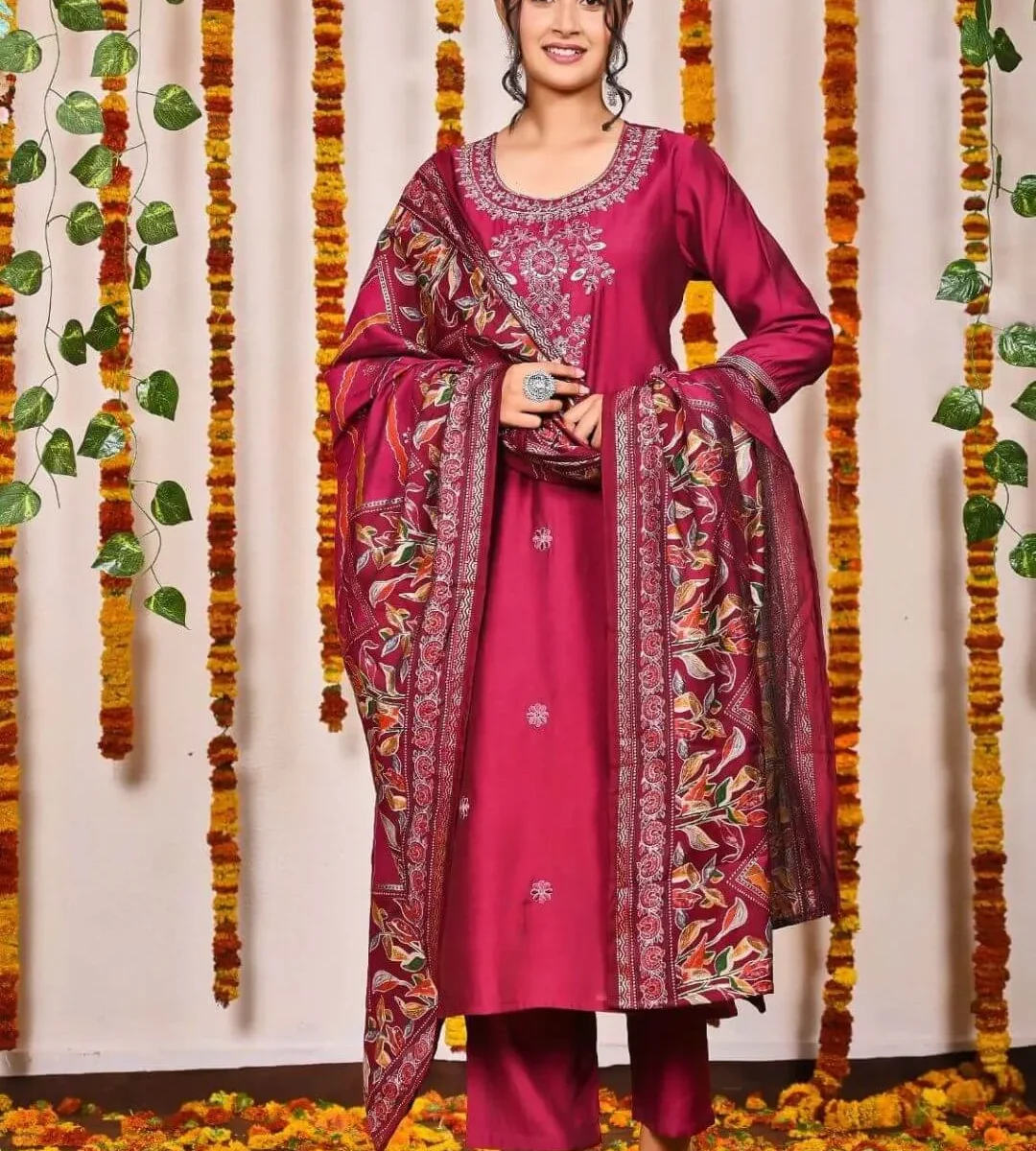 Royal Red Roman Silk Suit Set