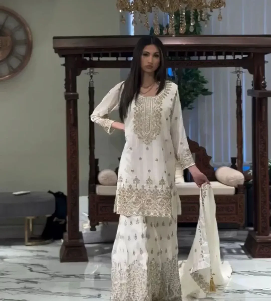 Party Wear White Sharara Kurti​ Set