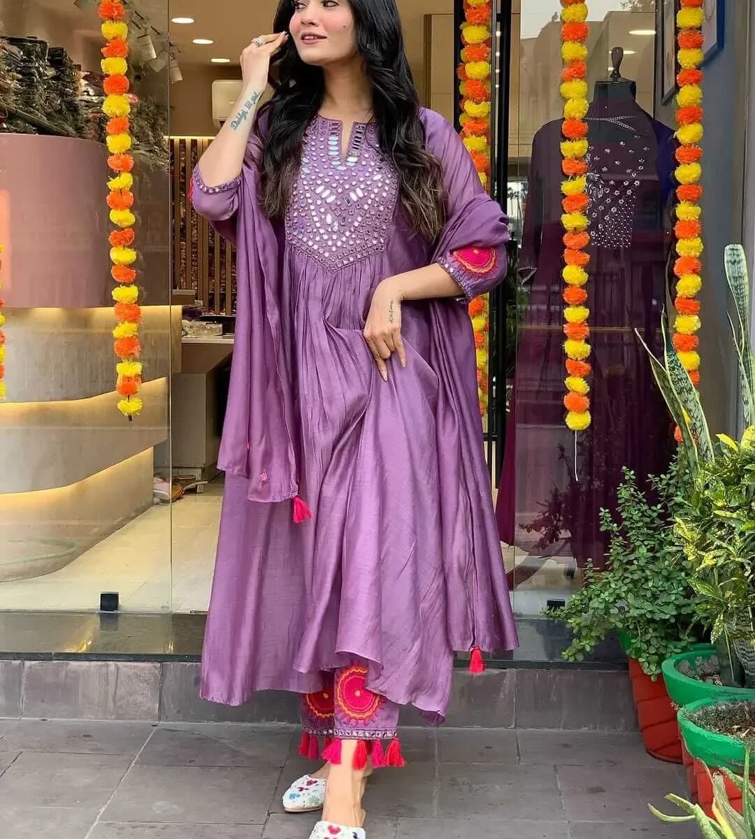 Light Purple Colour Silk Kurti Set​
