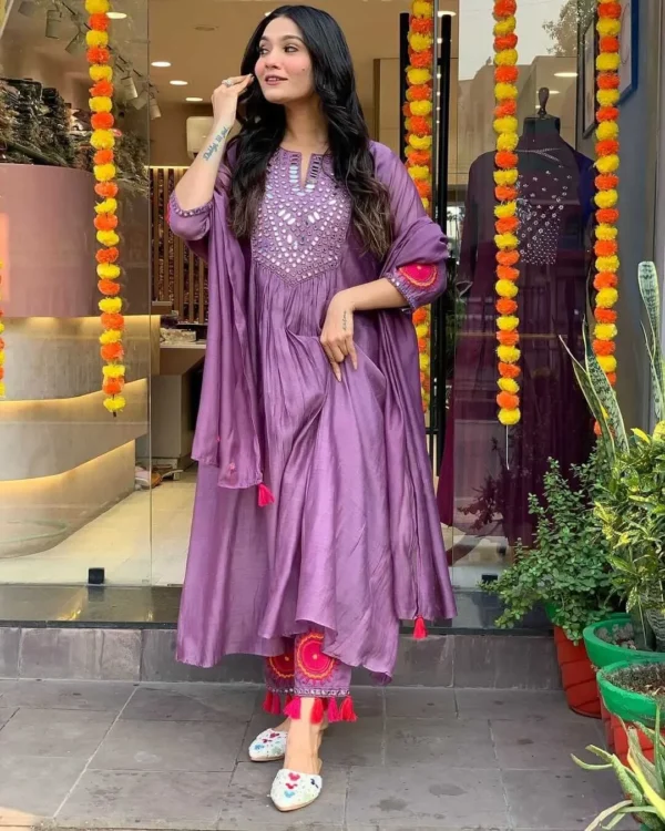 Light Purple Colour Silk Kurti Set​