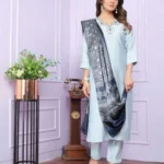 Sky Blue Silk Kurti With Pant Set