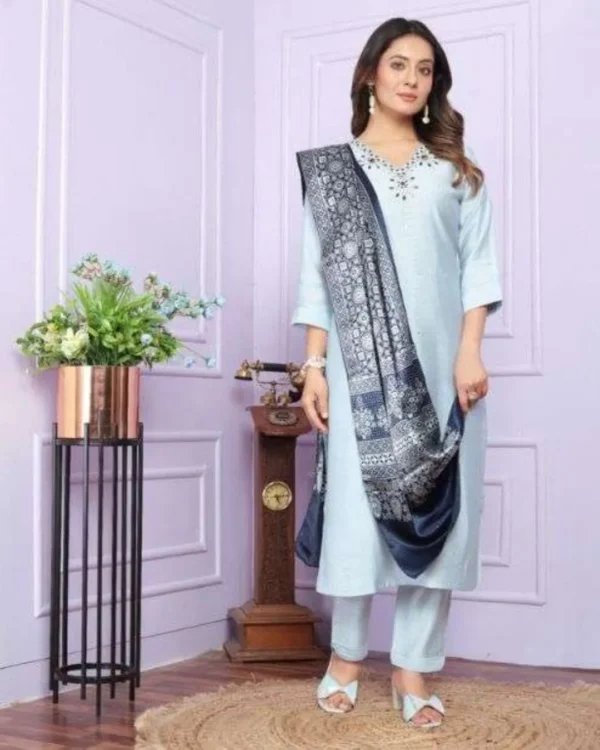 Sky Blue Silk Kurti With Pant Set