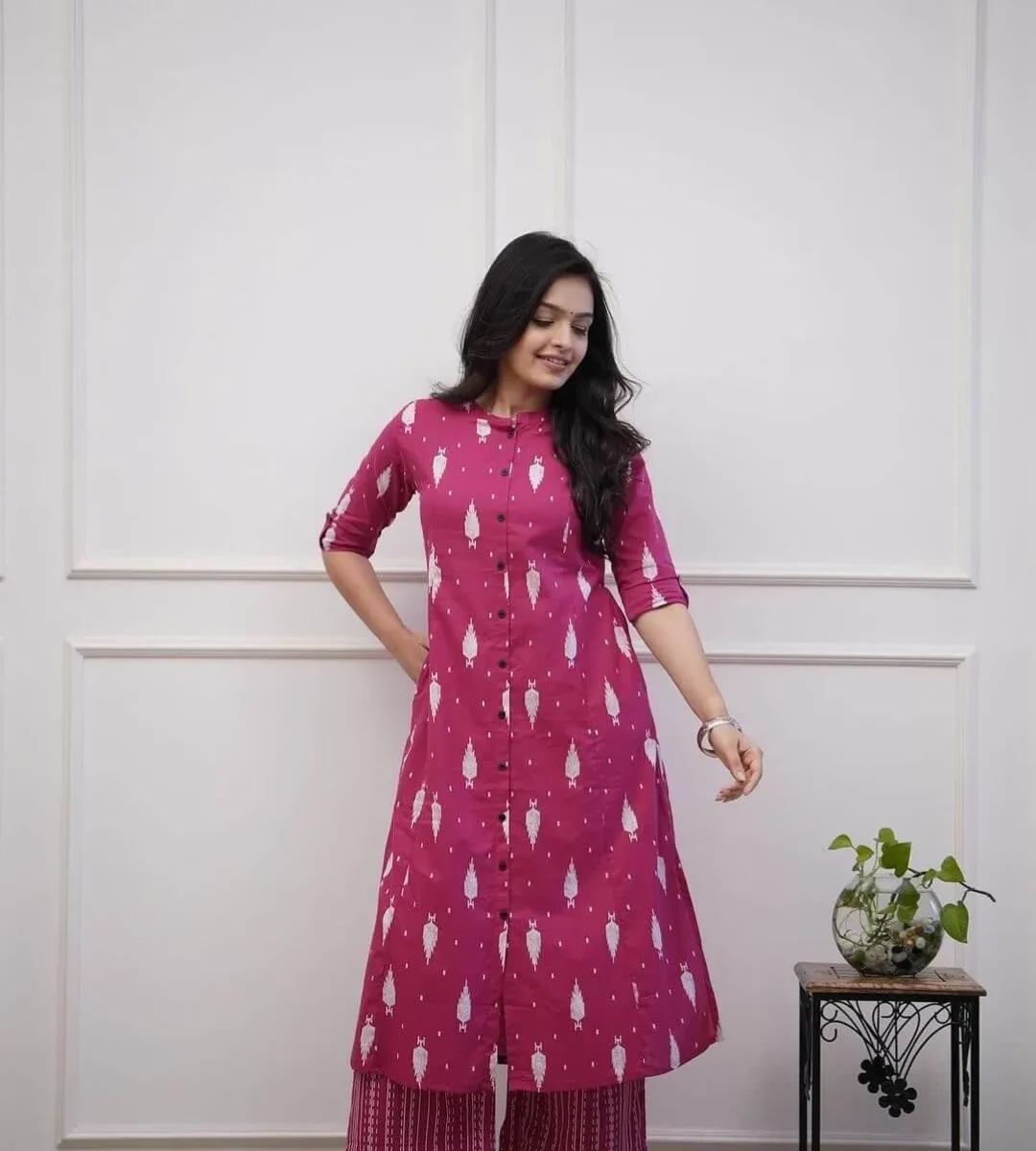 Cotton Pink Kurti​ Pant Set