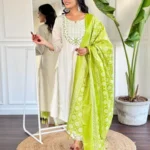 White Kurti With Green Dupatta