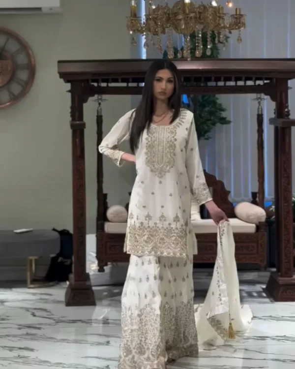Party Wear White Sharara Kurti​ Set