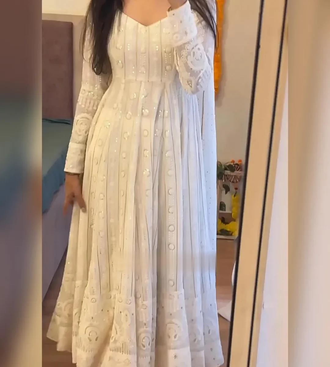 Off White Anarkali Kurti Set