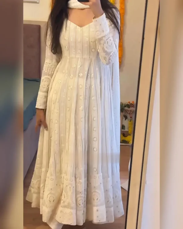 Off White Anarkali Kurti Set