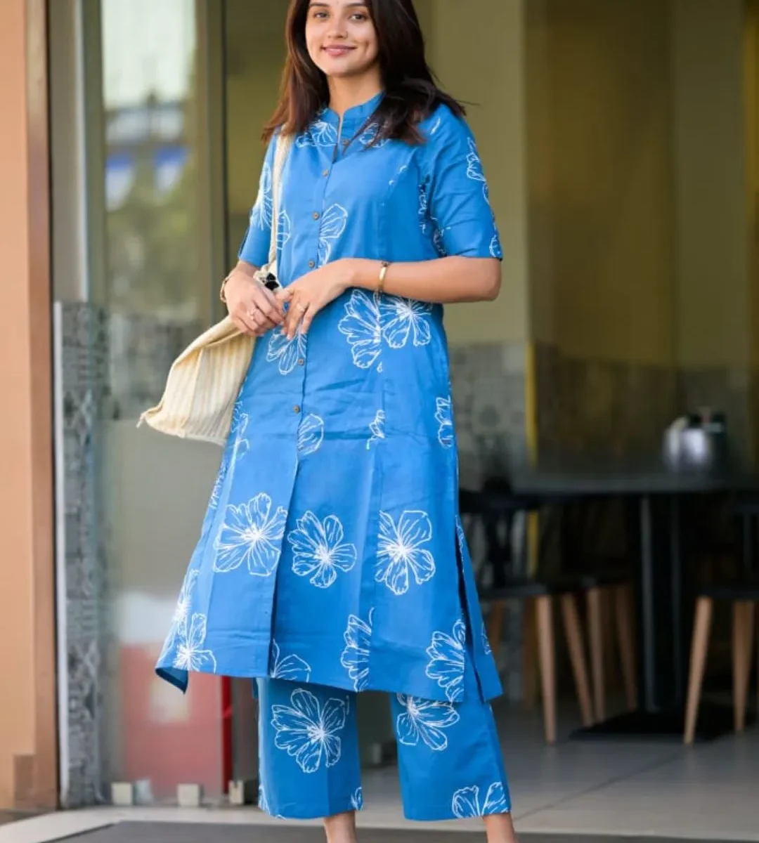Sky Blue Kurti With Pant Set