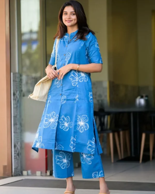 Sky Blue Kurti With Pant Set