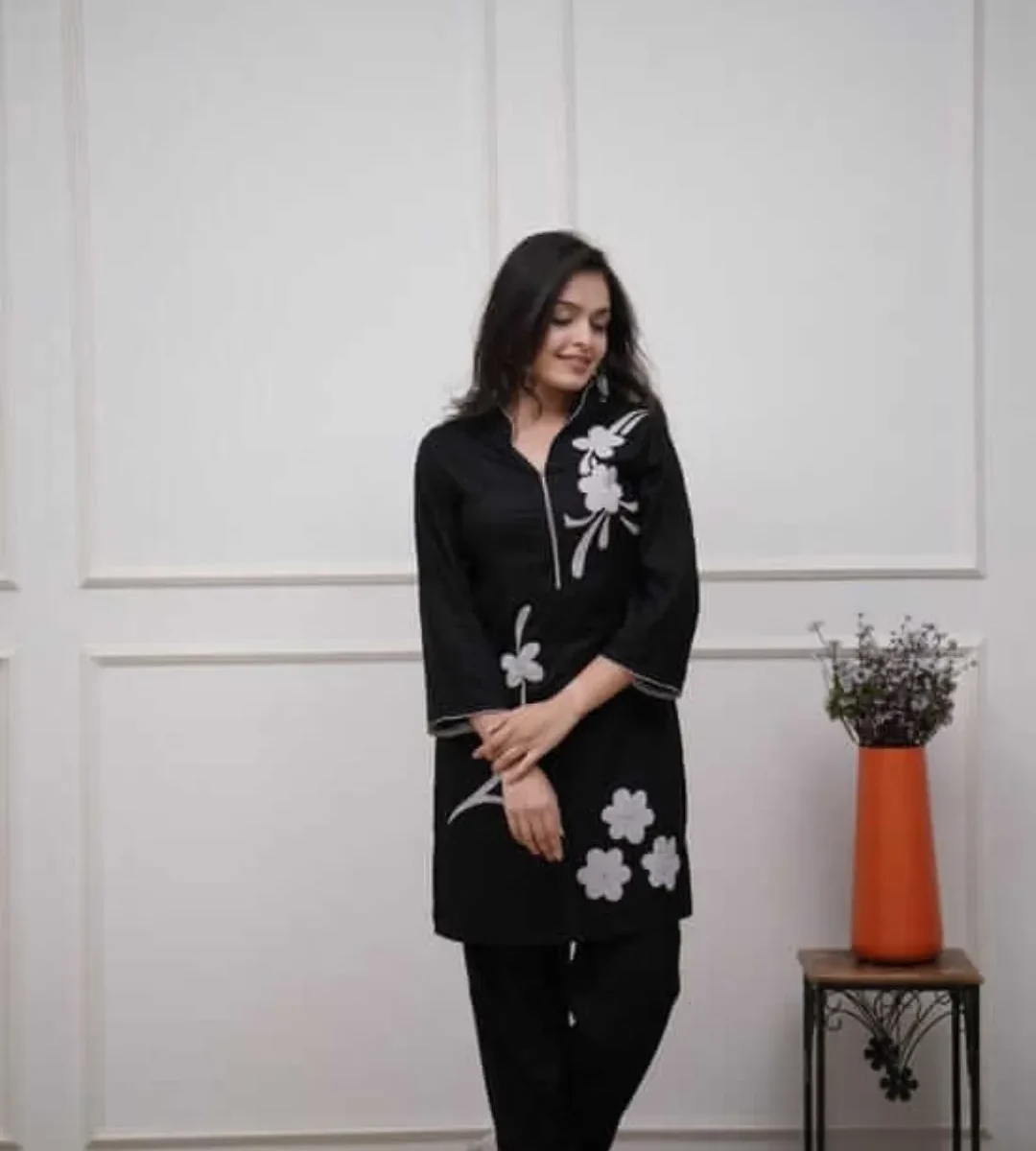 Black Cotton Kurti Pant Set