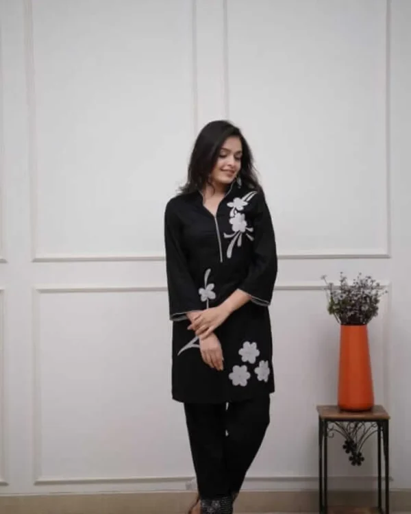 Black Cotton Kurti Pant Set