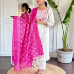 White Kurti With Pink Dupatta