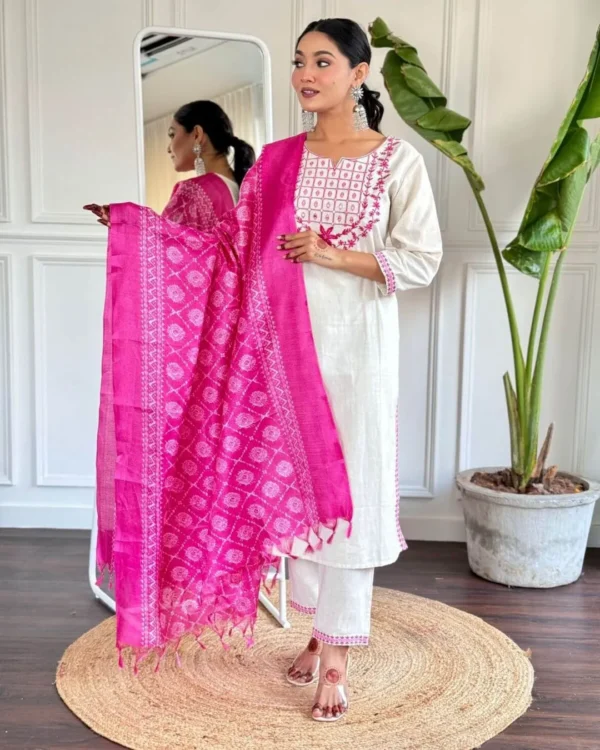 White Kurti With Pink Dupatta