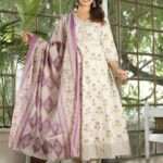 Purple Cream Anarkali Kurti