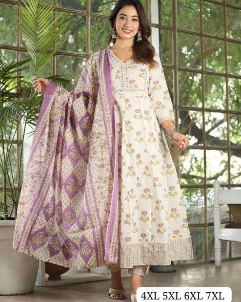 Purple Cream Anarkali Kurti