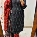 Black Kurti With Red Dupatta
