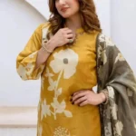 Yellow Colour Long Kurti Pant Dupatta Set