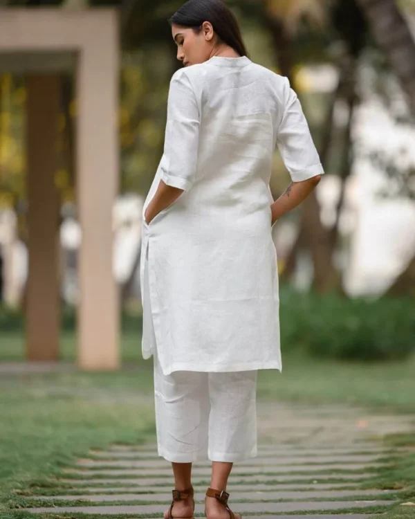 Plain White Cotton Slub Kurti​ Palazzo Set