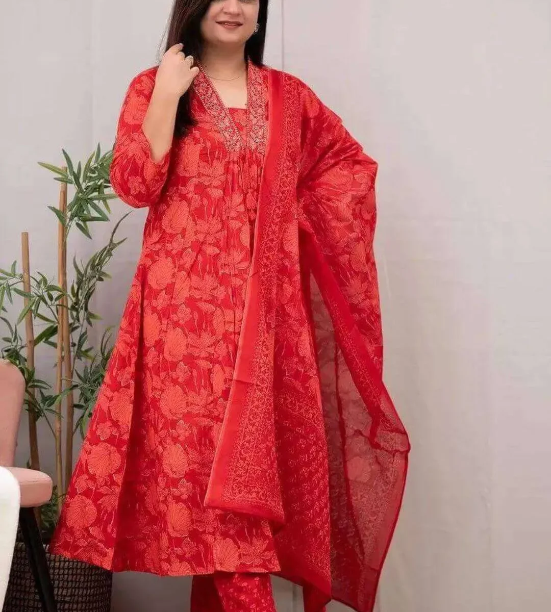 Cotton Floral Anarkali Suit Set