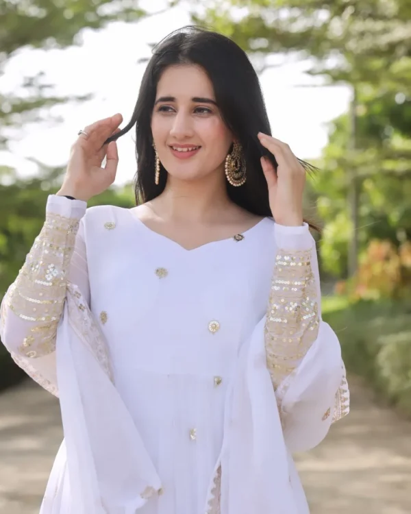White Georgette Kurti Set