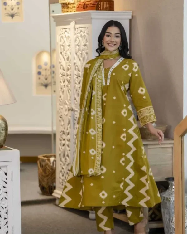 Cotton Olive Green Kurti Set​