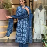 Blue Floral Cotton Kurti Set