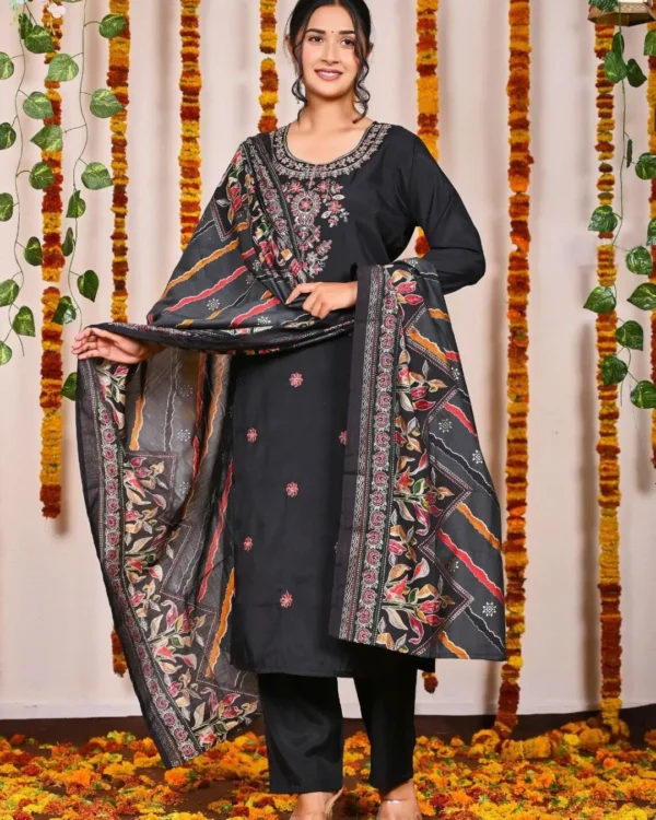 Grey Roman Silk Kurti Set