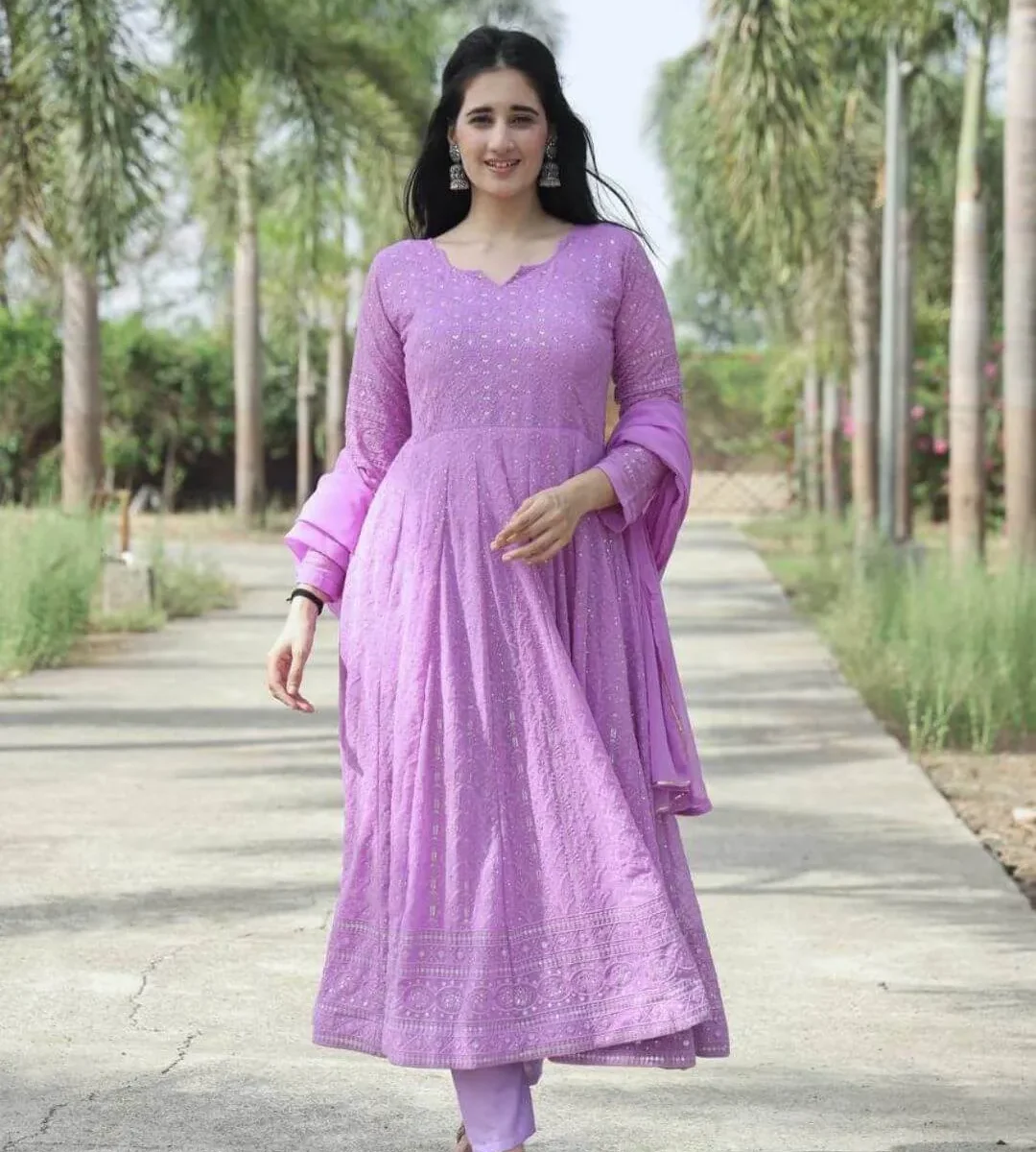 Light Purple Faux Georgette Kurti Set