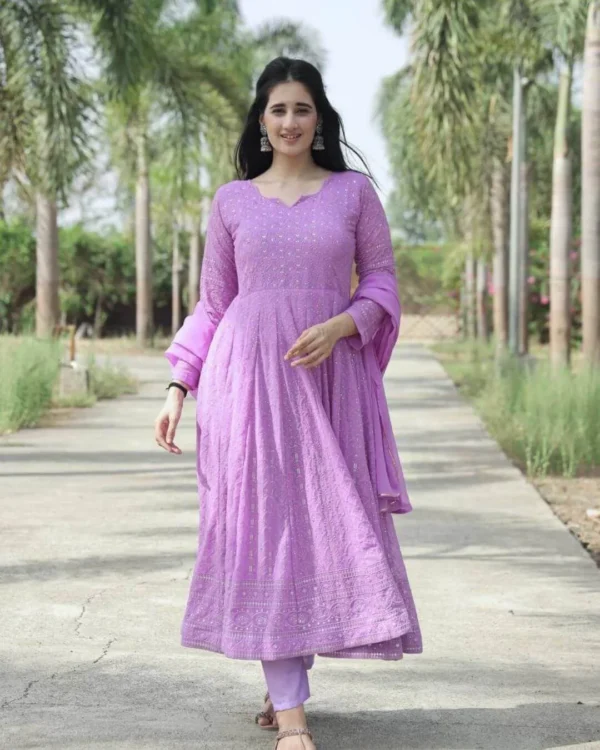 Light Purple Faux Georgette Kurti Set