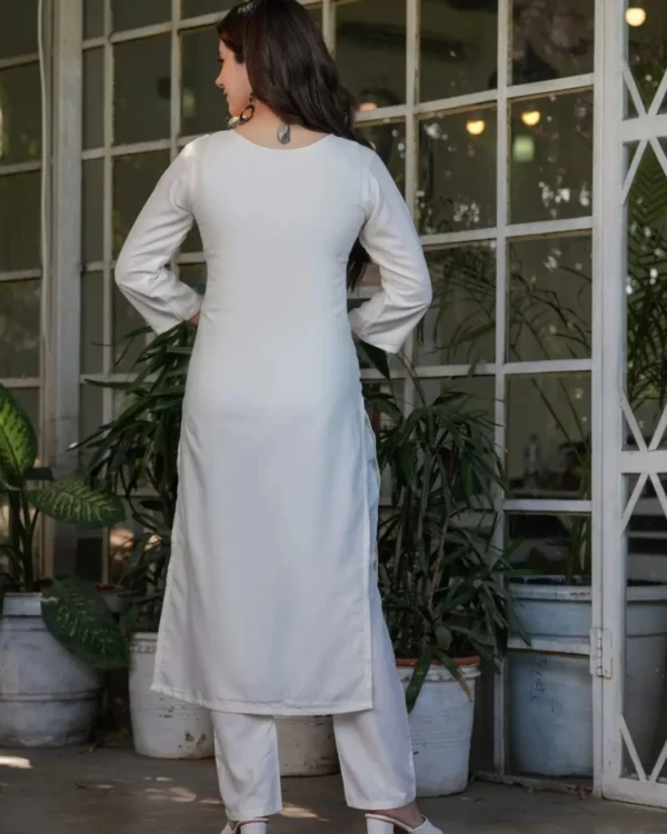 White Rayon Kurti Pant & Dupatta Set
