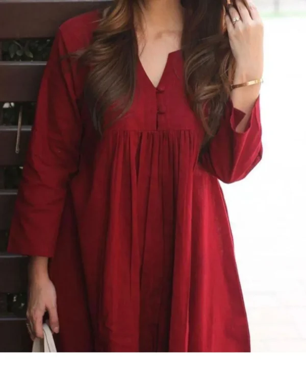 Office Wear Cotton Red Kurti With Pant
