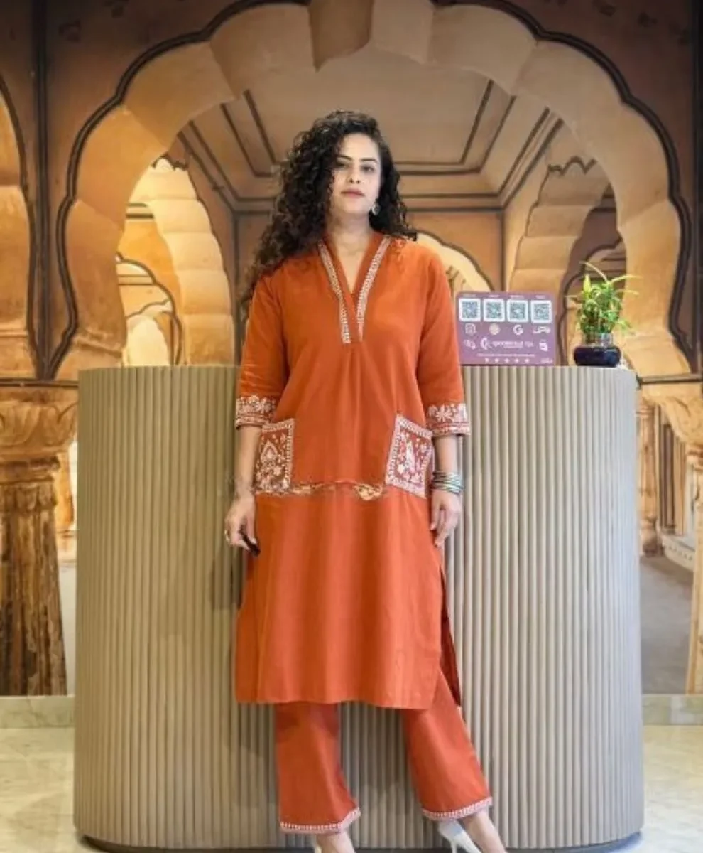 Brown Kurti Combination Pant Set​