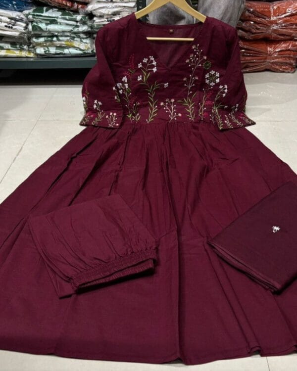 Maroon Cotton Kurti Set