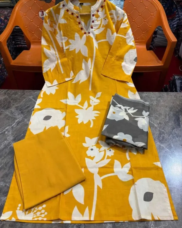 Yellow Colour Long Kurti Pant Dupatta Set