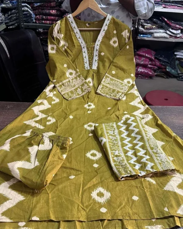 Cotton Olive Green Kurti Set​