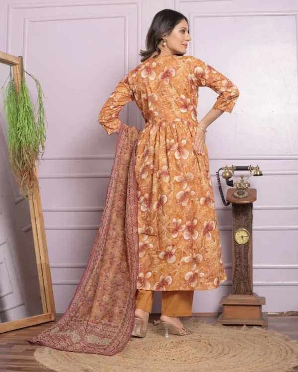 Mustard Cambric Cotton Kurti​ Set