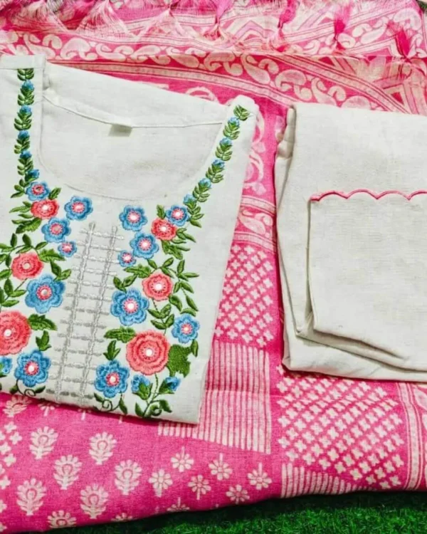White Khadi Cotton Kurti Set