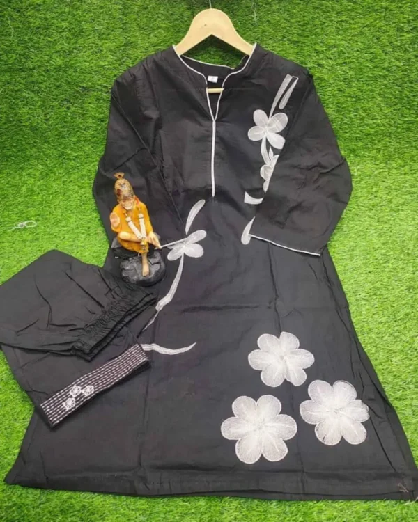 Black Cotton Kurti Pant Set