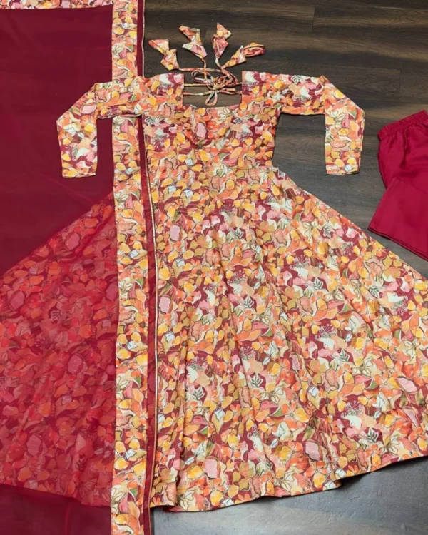 Orange Multi Colour Anarkali Suit​ Set