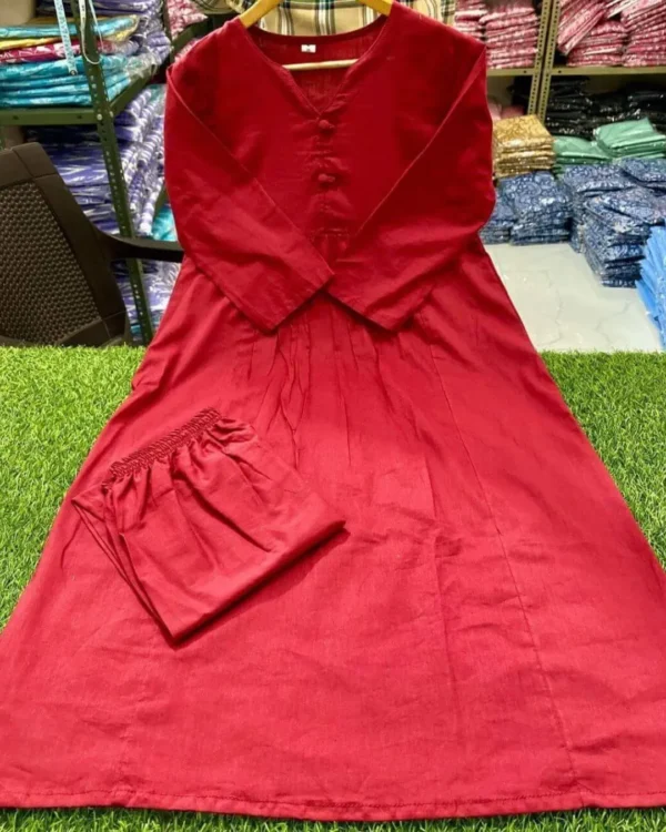 Office Wear Cotton Red Kurti With Pant
