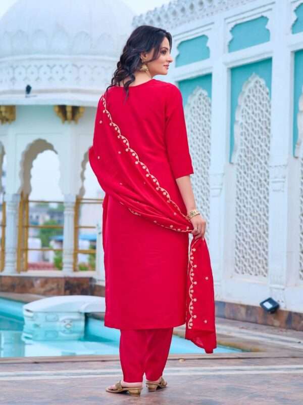 Red Chanderi Kurti Pant Set