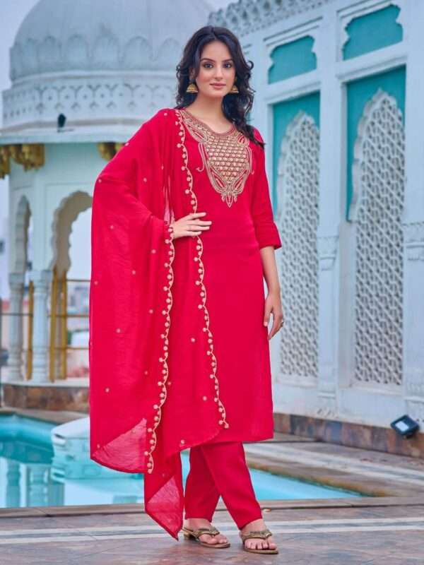 Red Chanderi Kurti Pant Set