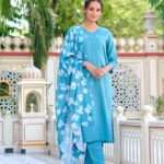 Viscose Rayon Sky Blue Kurti Set