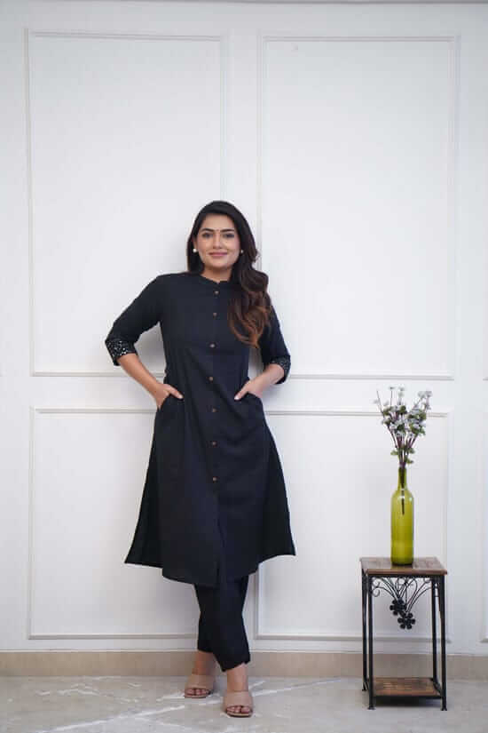 Black Colour Kurti With Pant Set