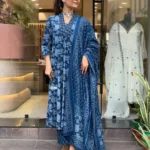 Blue Floral Cotton Kurti Set
