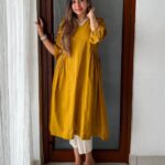 Office Wear Cotton Yellow Kurti With Pant