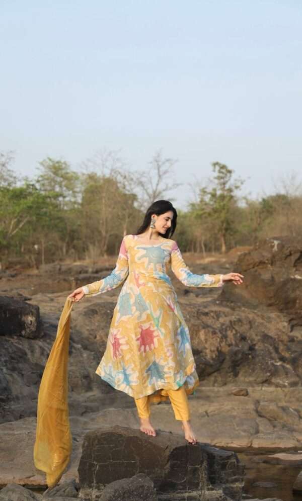 Yellow Floral Georgette Kurti Set