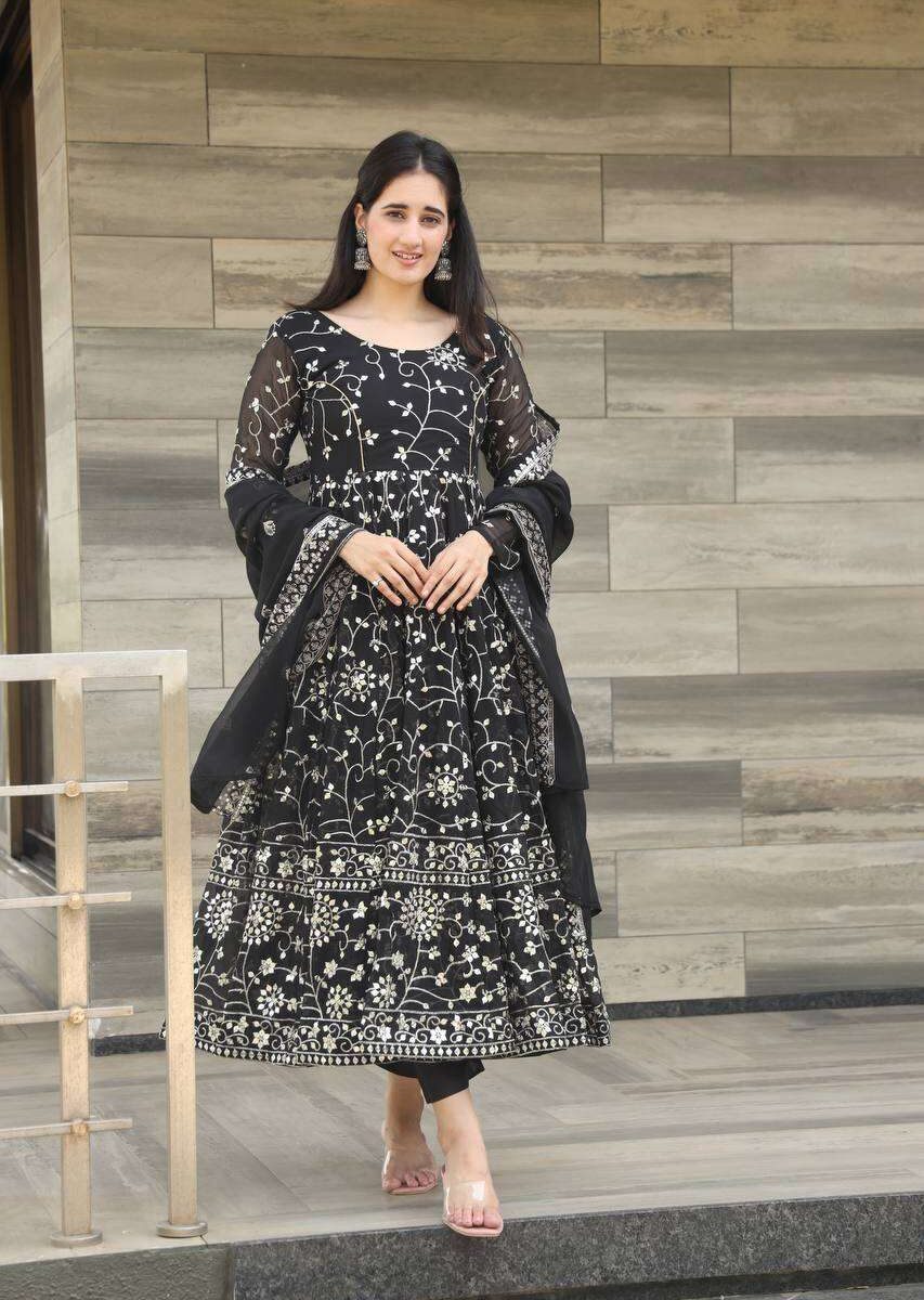 Black Georgette Kurti Set