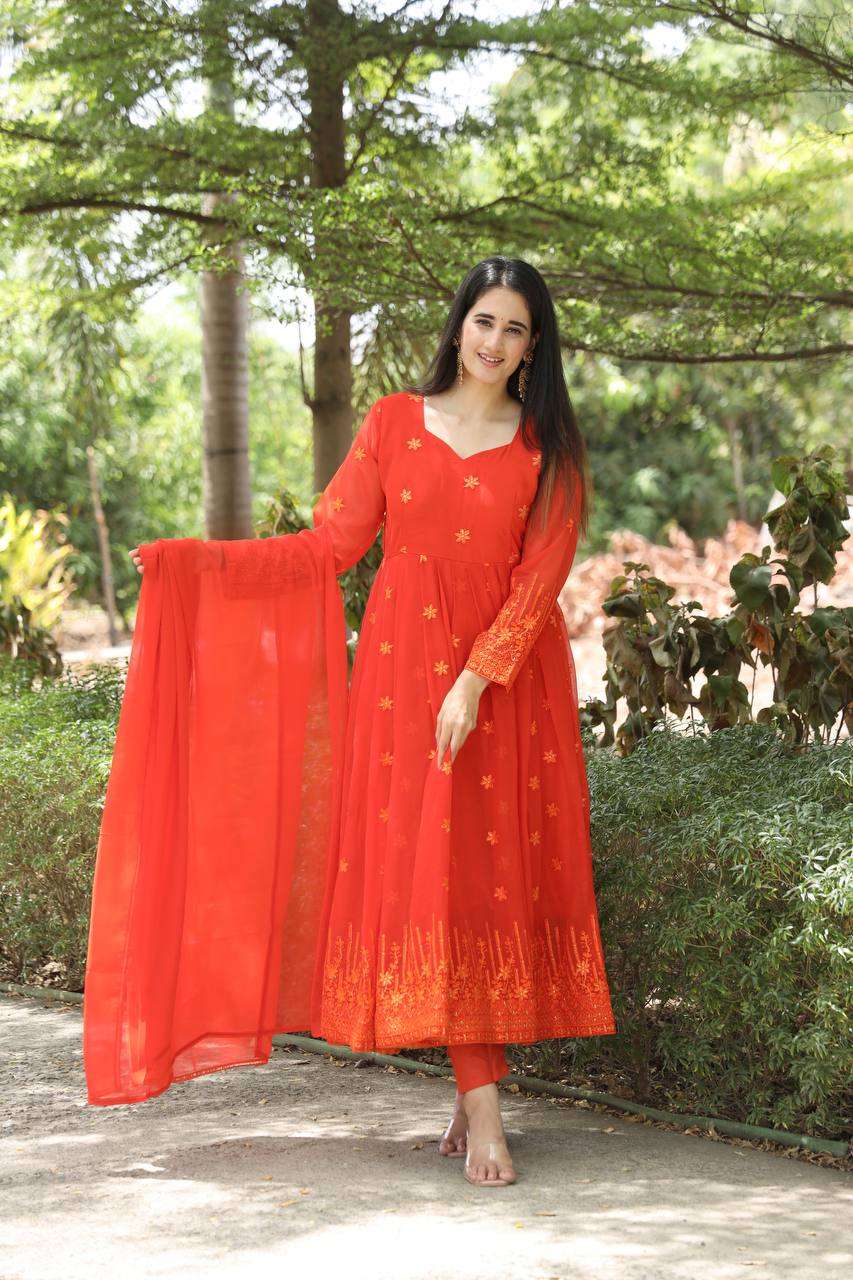 orange Georgette Anarkali Suit Set